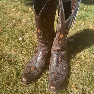 Designer Western Women’s Cowboy Boots with Orange Accents size 10